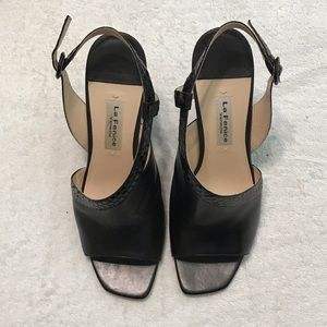 La Fenice Venezia Black 8 Geometric Strap Peep Toe